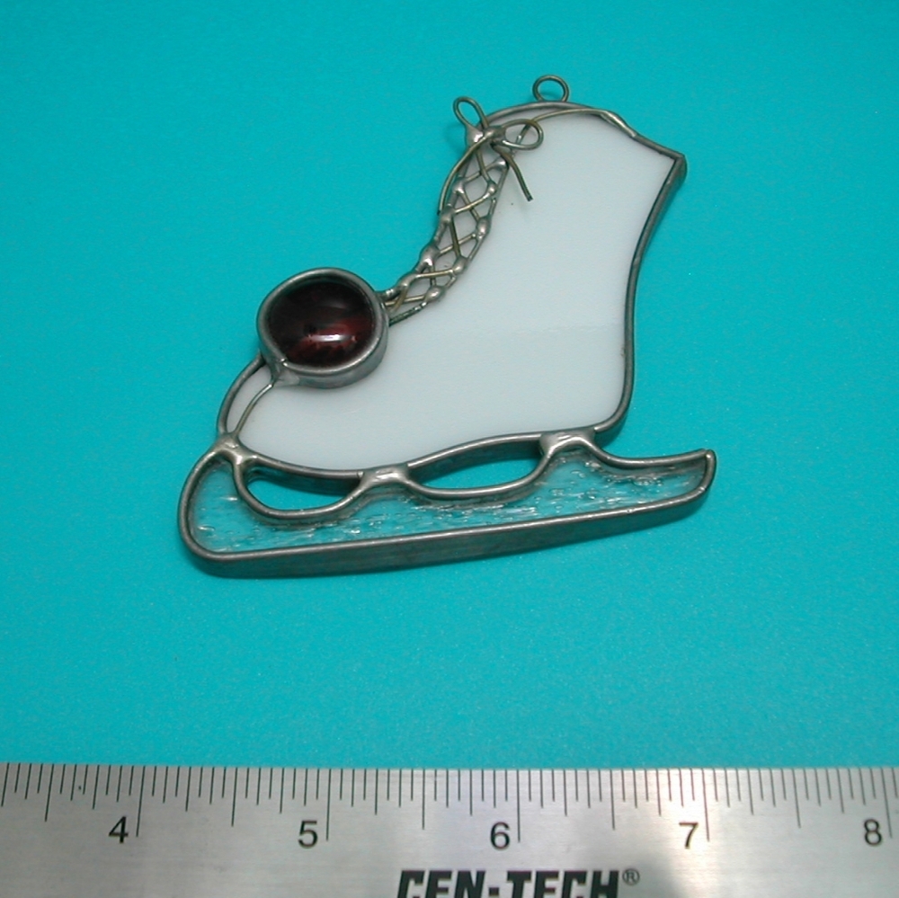 Stained Glass Ice Skate Present Ornament